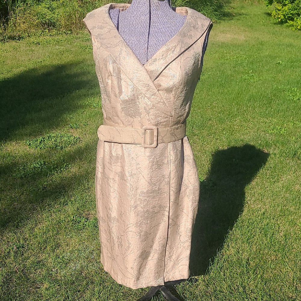 Evan Picone Textured Beige Midi Dress